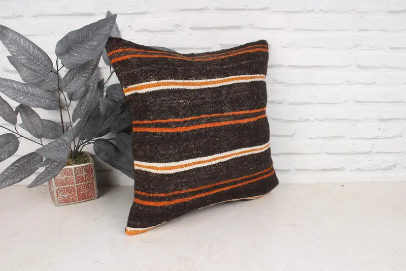 Pillow, Bed Pillow Case, Home Decor Pillow, 18x18 Brown Pillow Sham, Customized Cushion Case, Vintage Kilim Pillow, Interior Designer Pillow - 3