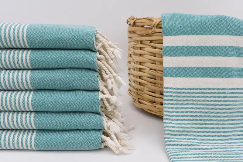 Turkish Cotton Petrol Green Striped Beach Towel, 66x40 Inches