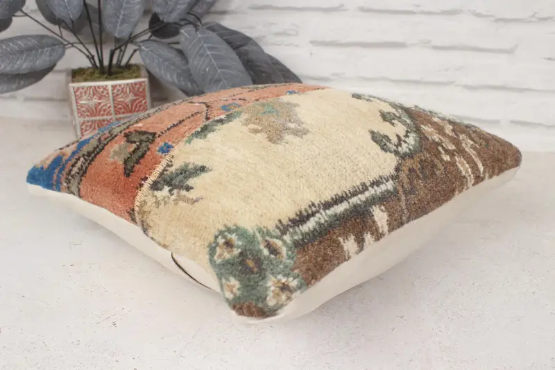 Bench Cushion Case, Kilim Pillow Cover, Vintage Pillow, 14x14 Beige Pillow Sham, Boho Pillow Sham Cover, Cushion Cover, Pet Pillow Sham - 6