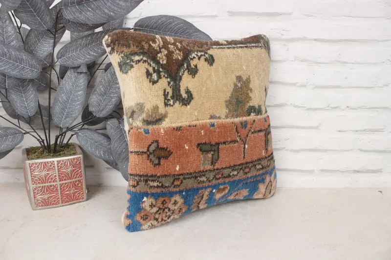 Bench Cushion Case, Kilim Pillow Cover, Vintage Pillow, 14x14 Beige Pillow Sham, Boho Pillow Sham Cover, Cushion Cover, Pet Pillow Sham - 3