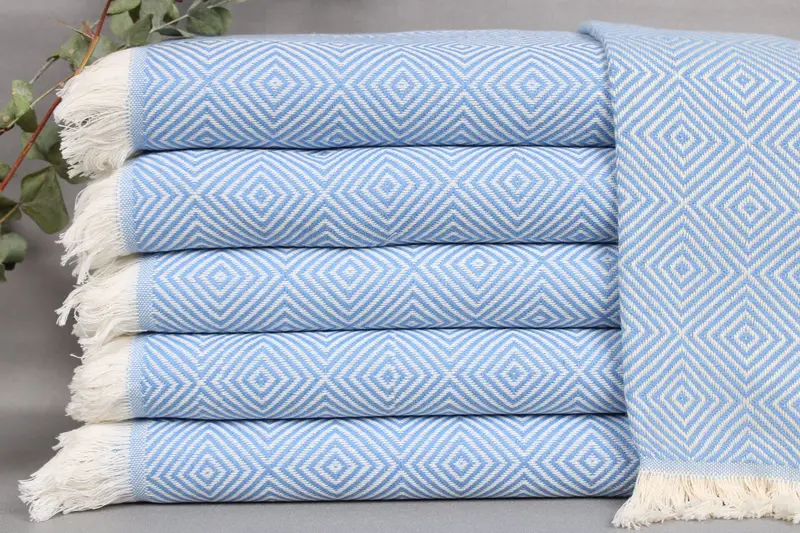 Turkish Hand Towel Light Blue Diamond, 20x28 Inches, Personalizable