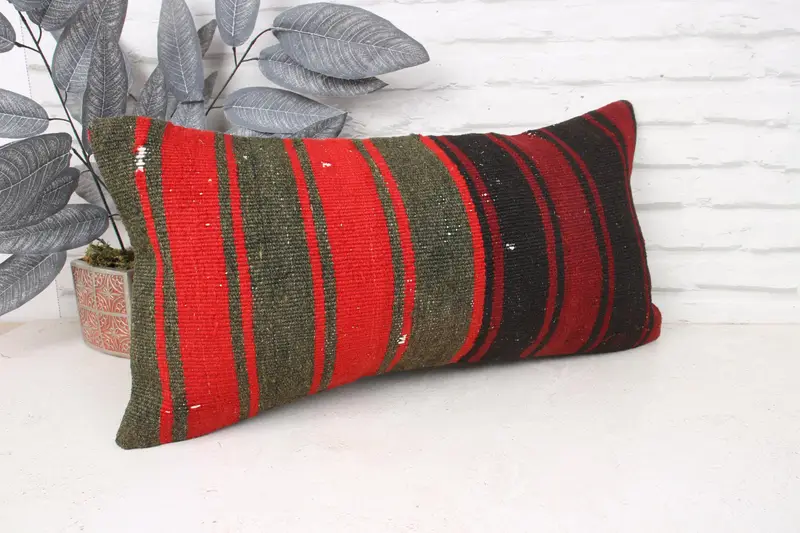 12x24 Red Cushion Cover, Ethnic Cushion Case, Kilim Cushion Sham, Bright Pillow Case, Vintage Pillow, Antique Pillows, Cushion Cover - 3