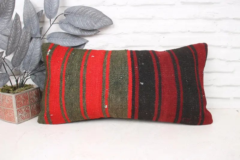 12x24 Red Cushion Cover, Ethnic Cushion Case, Kilim Cushion Sham, Bright Pillow Case, Vintage Pillow, Antique Pillows, Cushion Cover - 1