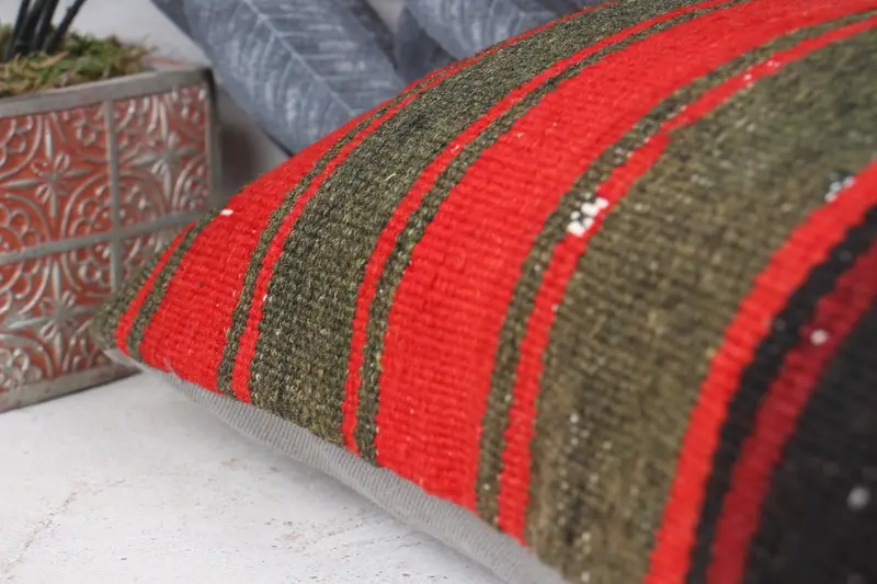 12x24 Red Cushion Cover, Ethnic Cushion Case, Kilim Cushion Sham, Bright Pillow Case, Vintage Pillow, Antique Pillows, Cushion Cover - 7