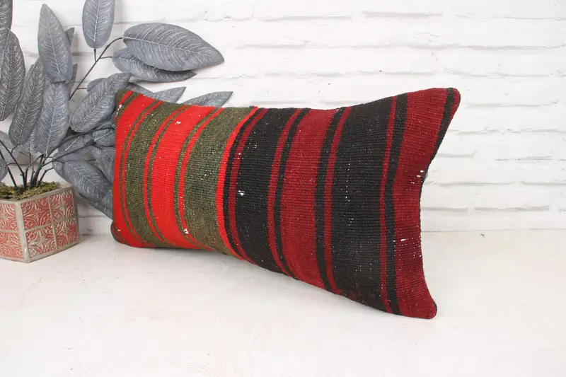 12x24 Red Cushion Cover, Ethnic Cushion Case, Kilim Cushion Sham, Bright Pillow Case, Vintage Pillow, Antique Pillows, Cushion Cover - 4