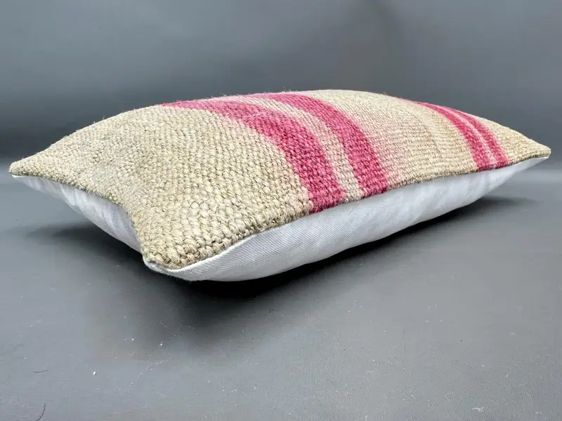 Pillow, Handmade Pillow Case, Turkish Kilim Pillow, Kilim Pillow Cover, 12x20 Beige Pillow Cover, Ethnical Kilim Rug Pillow, Neutral Pillow Case - 6