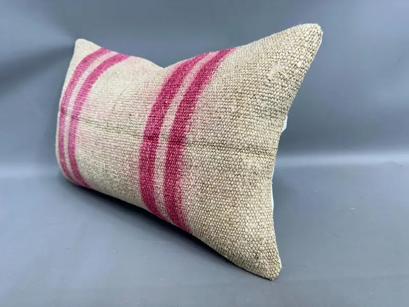 Pillow, Handmade Pillow Case, Turkish Kilim Pillow, Kilim Pillow Cover, 12x20 Beige Pillow Cover, Ethnical Kilim Rug Pillow, Neutral Pillow Case - 3