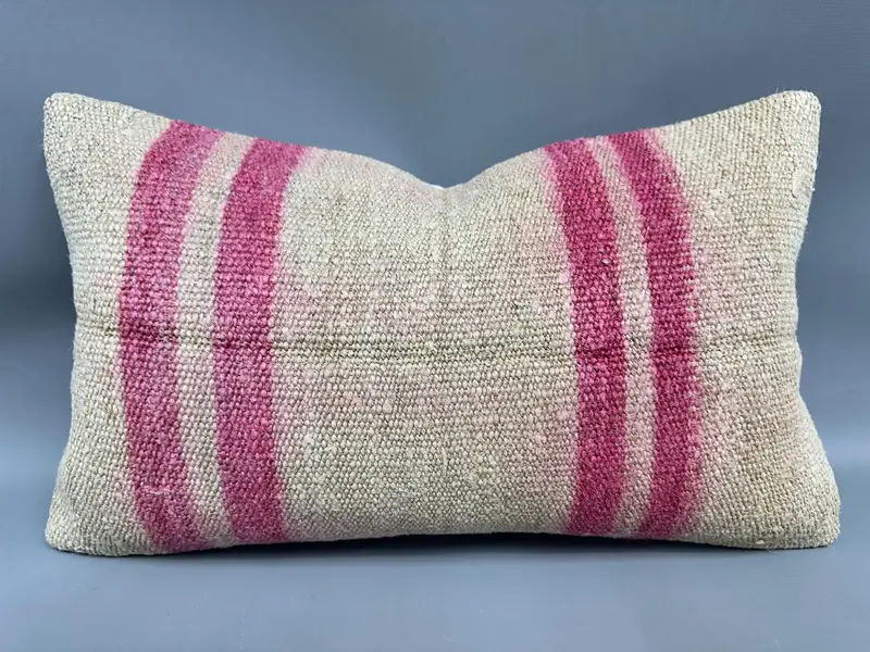 Pillow, Handmade Pillow Case, Turkish Kilim Pillow, Kilim Pillow Cover, 12x20 Beige Pillow Cover, Ethnical Kilim Rug Pillow, Neutral Pillow Case - 1