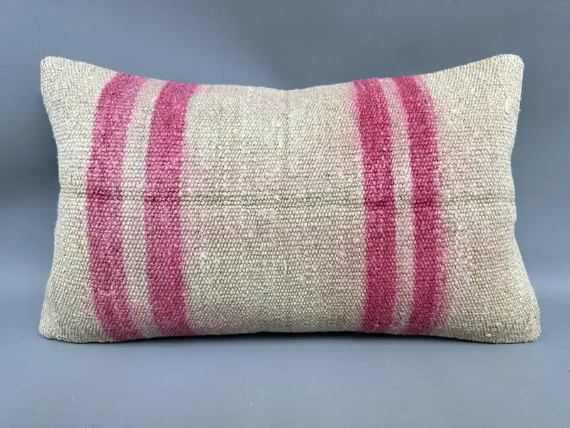 Pillow, Handmade Pillow Case, Turkish Kilim Pillow, Kilim Pillow Cover, 12x20 Beige Pillow Cover, Ethnical Kilim Rug Pillow, Neutral Pillow Case - 4