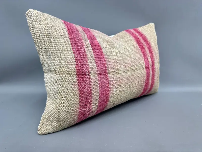 Pillow, Handmade Pillow Case, Turkish Kilim Pillow, Kilim Pillow Cover, 12x20 Beige Pillow Cover, Ethnical Kilim Rug Pillow, Neutral Pillow Case - 2