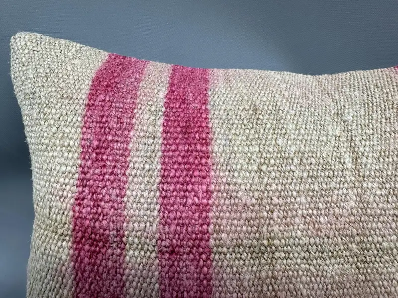 Pillow, Handmade Pillow Case, Turkish Kilim Pillow, Kilim Pillow Cover, 12x20 Beige Pillow Cover, Ethnical Kilim Rug Pillow, Neutral Pillow Case - 5