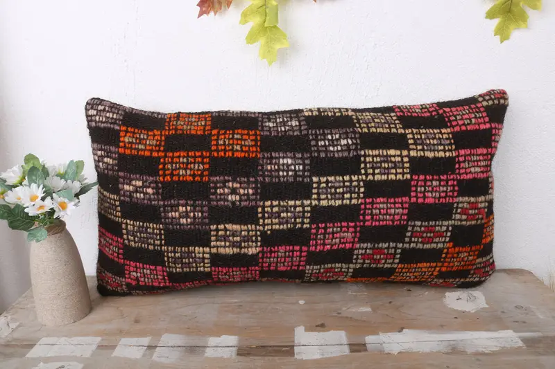 Throw Kilim Pillow, Vintage Throw Cushion, Shabby Chic Pillow Sham, Vintage Kilim Throw Pillow, 12x24 Brown Pillow Case, Pillow for Couch, Cushion - 2