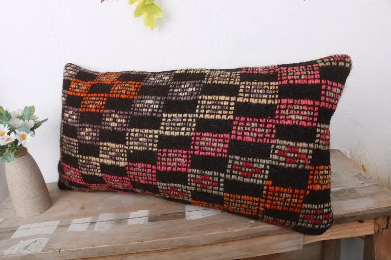 Throw Kilim Pillow, Vintage Throw Cushion, Shabby Chic Pillow Sham, Vintage Kilim Throw Pillow, 12x24 Brown Pillow Case, Pillow for Couch, Cushion - 4