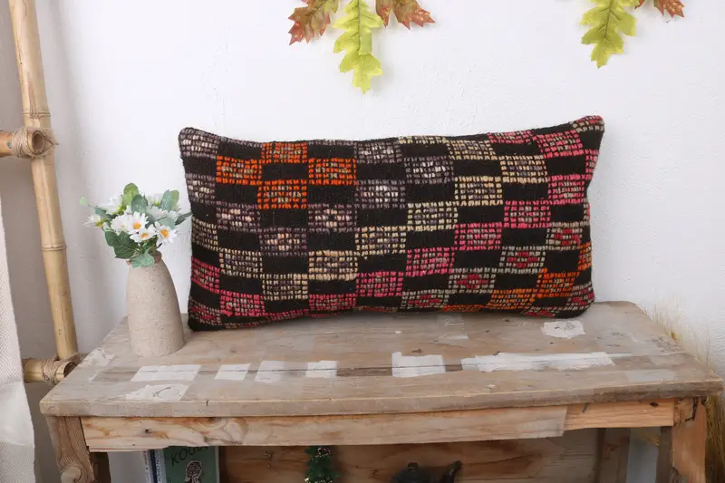 Throw Kilim Pillow, Vintage Throw Cushion, Shabby Chic Pillow Sham, Vintage Kilim Throw Pillow, 12x24 Brown Pillow Case, Pillow for Couch, Cushion - 1