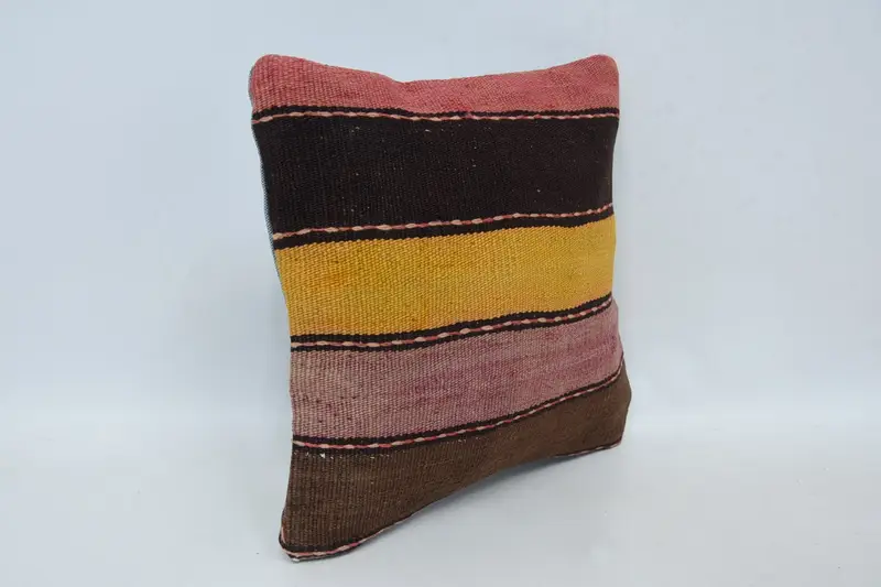 Outdoor Throw Pillow Sham, Throw Kilim Pillow, 12x12 Brown Pillow Cover, Traditional Pillow Sham, Home Decor Pillow, Cushion Case, Pillow for Sofa - 3