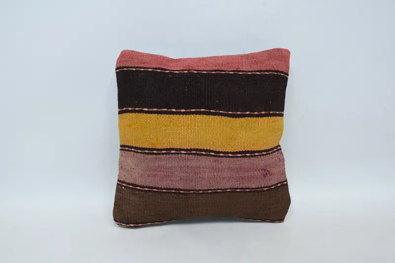 Outdoor Throw Pillow Sham, Throw Kilim Pillow, 12x12 Brown Pillow Cover, Traditional Pillow Sham, Home Decor Pillow, Cushion Case, Pillow for Sofa - 1