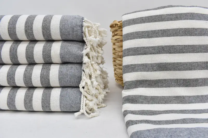 Wedding Gifts Towel Navy Striped Terry, Organic Cotton, 67x40 Inches