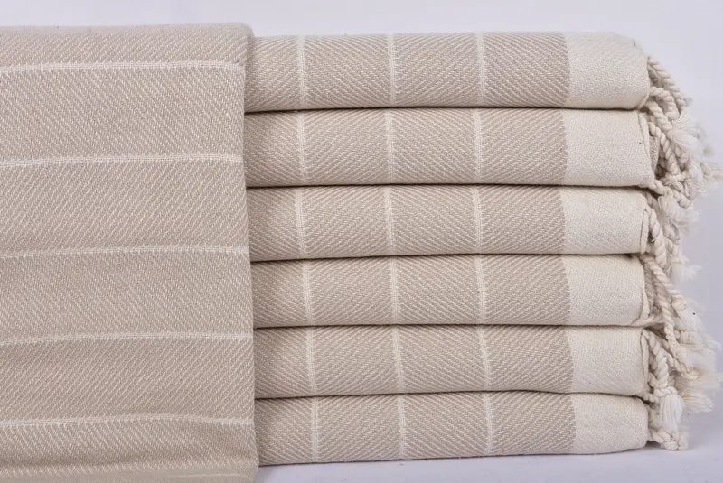 トルコビーチタオル オーガニック ヘリンボーン ペシュテマル ベージュ 38x71 インチ
