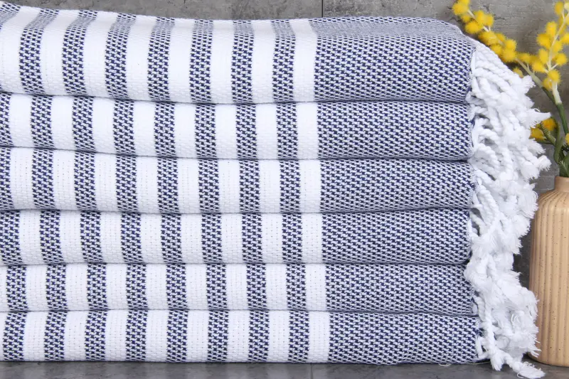 Turkish Beach Towel Personalized Navy Stripes, Organic Cotton, 67x40 Inches