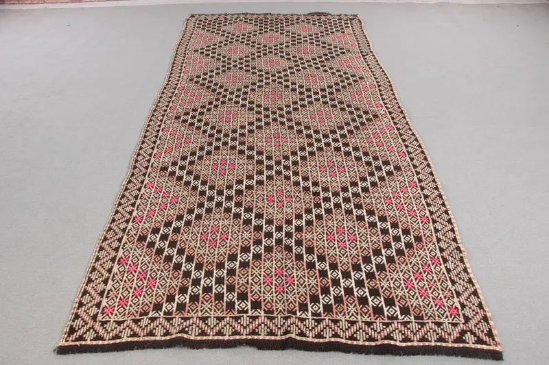 鮮やかなオレンジのイカットラグ、4.7x9.7フィートのシックな装飾