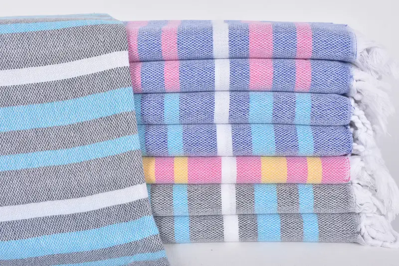 Bath Towel Turkish Organic Cotton Blue-Navy Stripes, 70x40 Inches