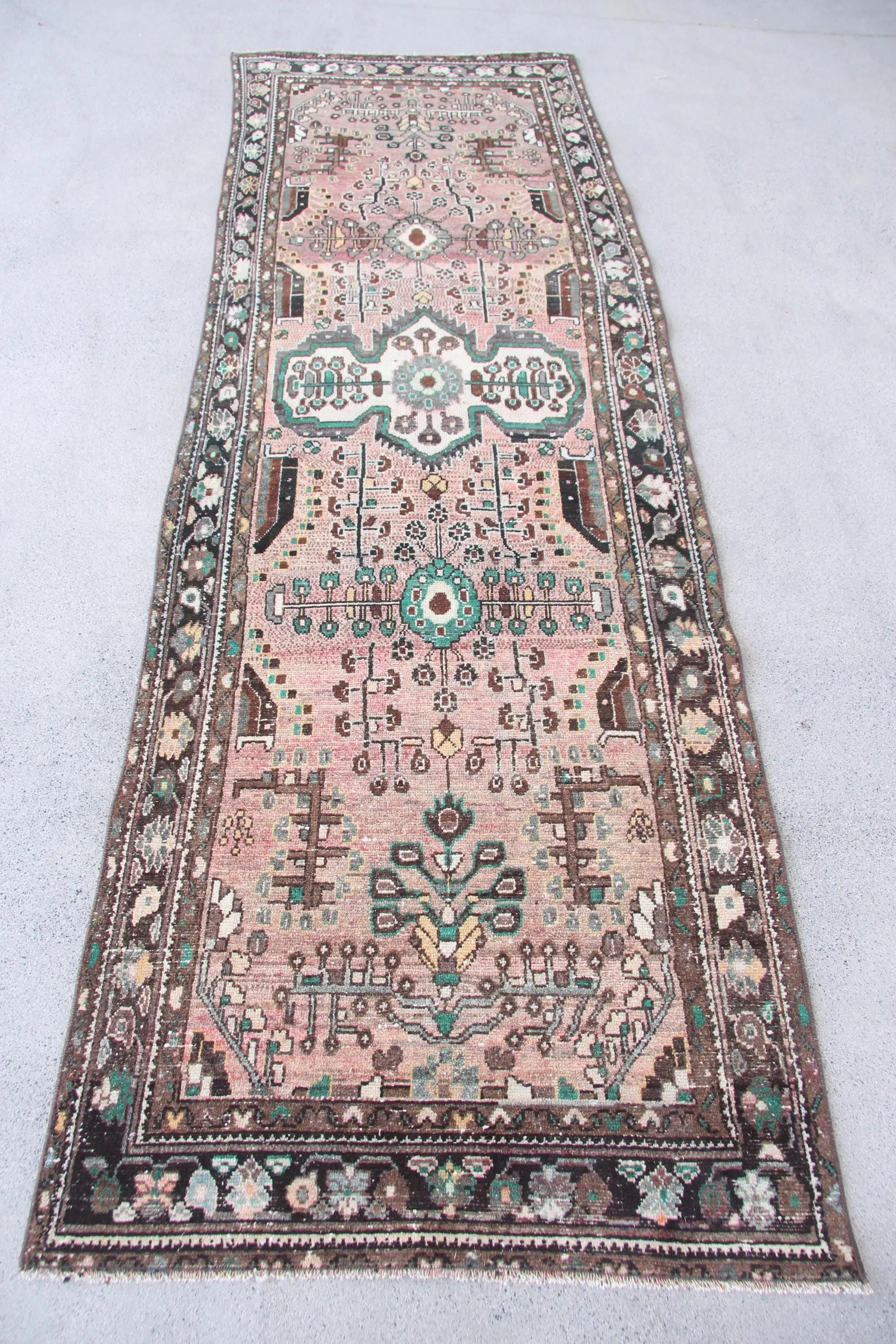 Vintage türkischer Teppich, 3,2x9,9 ft Läuferteppich, rosa abstrakter Teppich - 1