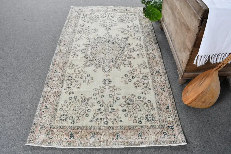 3.7x6.9 ft Türk Halısı, Vintage Büyük Boy Halı, Mavi Kahverengi Halı - 1