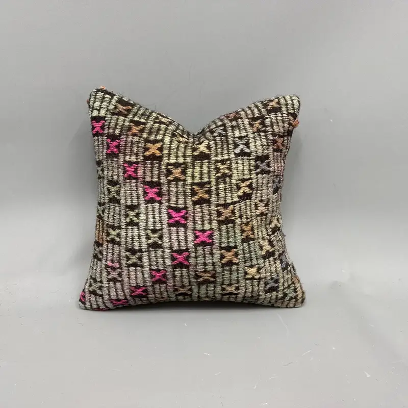 Handgewebtes Kelim-Wurfkissen, Vintage besticktes Kissen