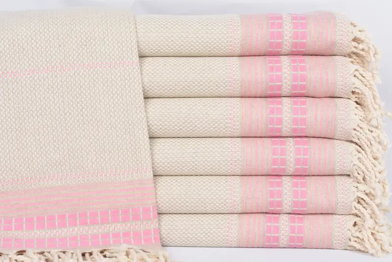 Pink Striped Organic Beach Towel, Handmade Turkish Linen, 65x38 Inches