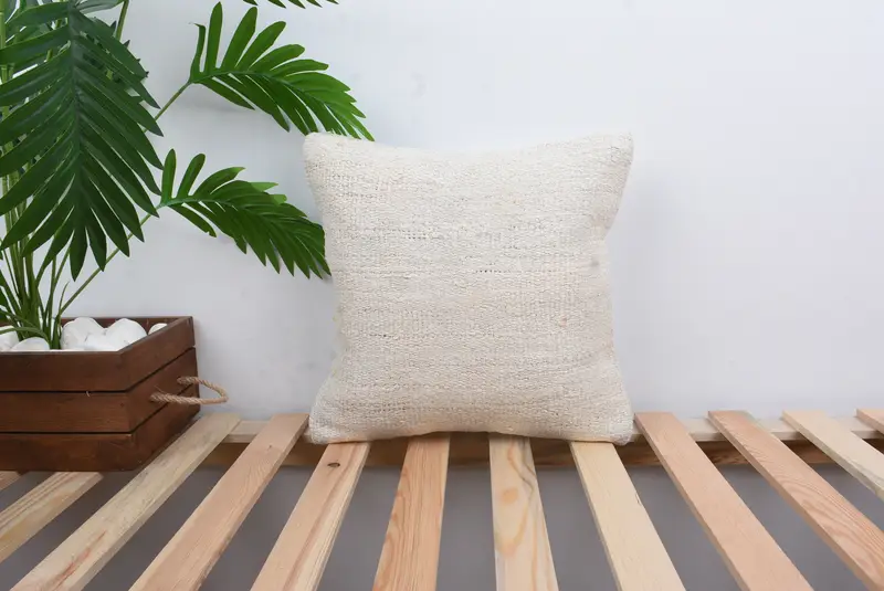 Decorative Pillow, Pillow Cover, 14x14 White Cushion, Vintage Kilim Pillow, Pillow for Couch, Handmade Kilim Cushion - 1