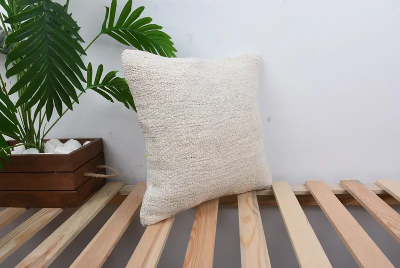 Decorative Pillow, Pillow Cover, 14x14 White Cushion, Vintage Kilim Pillow, Pillow for Couch, Handmade Kilim Cushion - 4