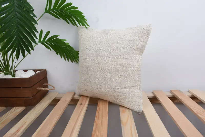 Decorative Pillow, Pillow Cover, 14x14 White Cushion, Vintage Kilim Pillow, Pillow for Couch, Handmade Kilim Cushion - 5