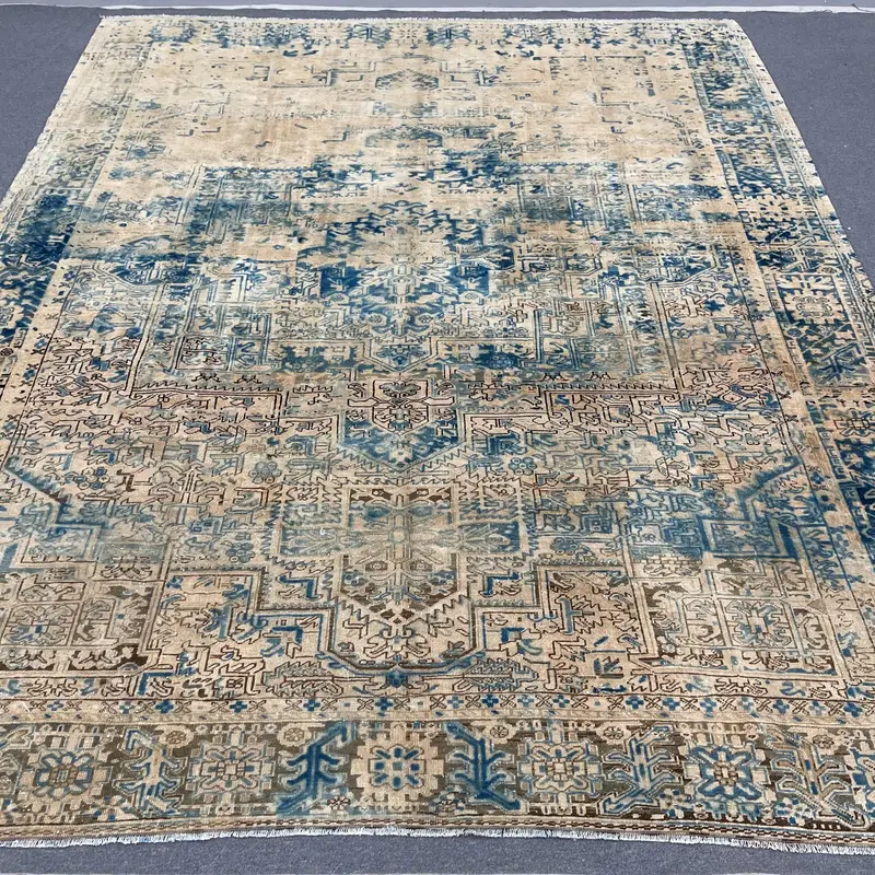 Leuchtender orange-blauer Teppich, 10,1 x 12,5 Fuß großes persisches Muster