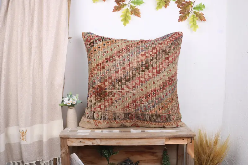 Kilim Pillow Cover, 28x28 Red Cushion Cover, Turkish Kilim Pillow, Throw Kilim Pillow, Pillow Case, Anatolian Pillow Cover - 1