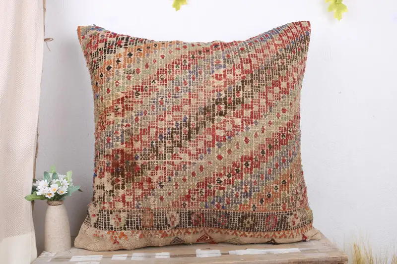 Kilim Pillow Cover, 28x28 Red Cushion Cover, Turkish Kilim Pillow, Throw Kilim Pillow, Pillow Case, Anatolian Pillow Cover - 2