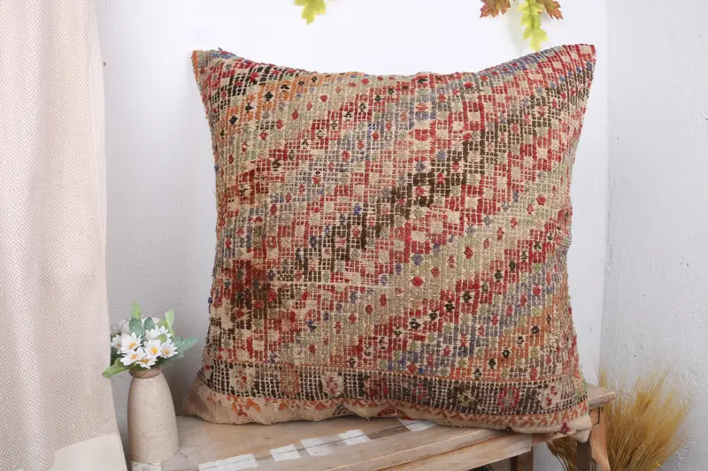 Kilim Pillow Cover, 28x28 Red Cushion Cover, Turkish Kilim Pillow, Throw Kilim Pillow, Pillow Case, Anatolian Pillow Cover - 4