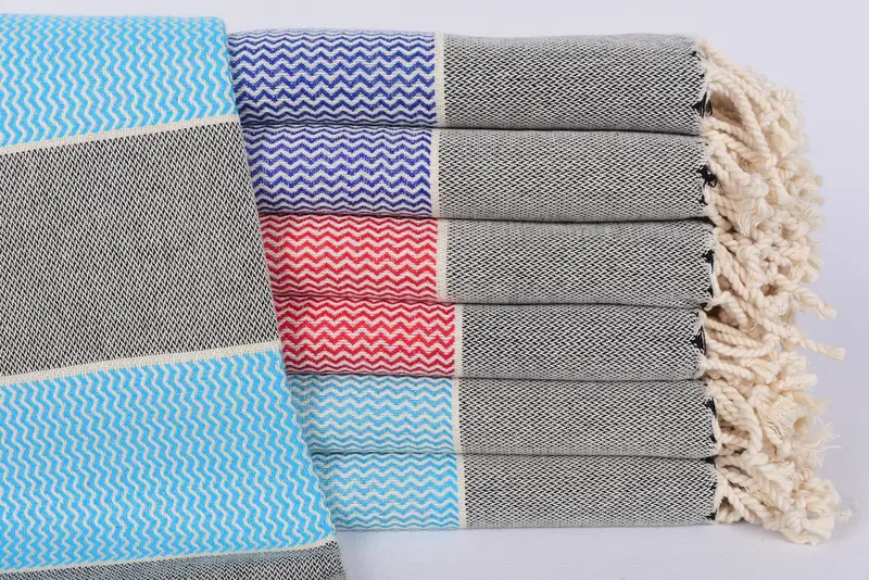 Sax Blue Striped Organic Cotton Bath Towel, Hand Size, 70x36 Inches