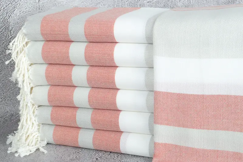 Turkish Towel Beach Gray-Brick Striped, Beige, 40x71 Inches