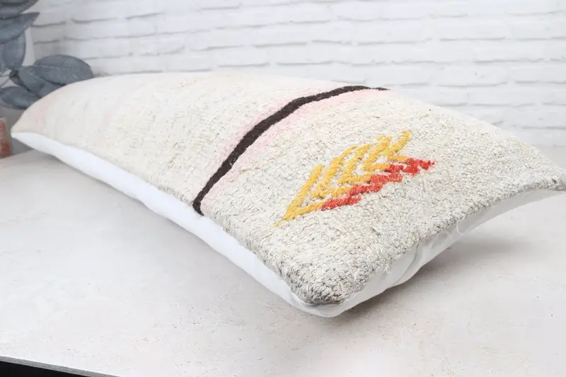 Authentic Pillow, Outdoor Pillow Sham, Pillow Sham, Turkish Kilim Pillow, Vintage Pillow, 16x48 White Pillow Cover, Boho Pillow Sham Cover - 7