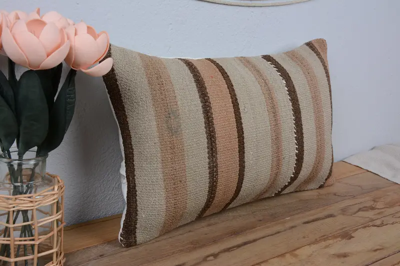 Interior Designer Pillow, Vintage Kilim Pillow, Pillow for Couch, 12x20 Beige Cushion Case, Pillow Sham, Boho Throw Cushion Cover - 1