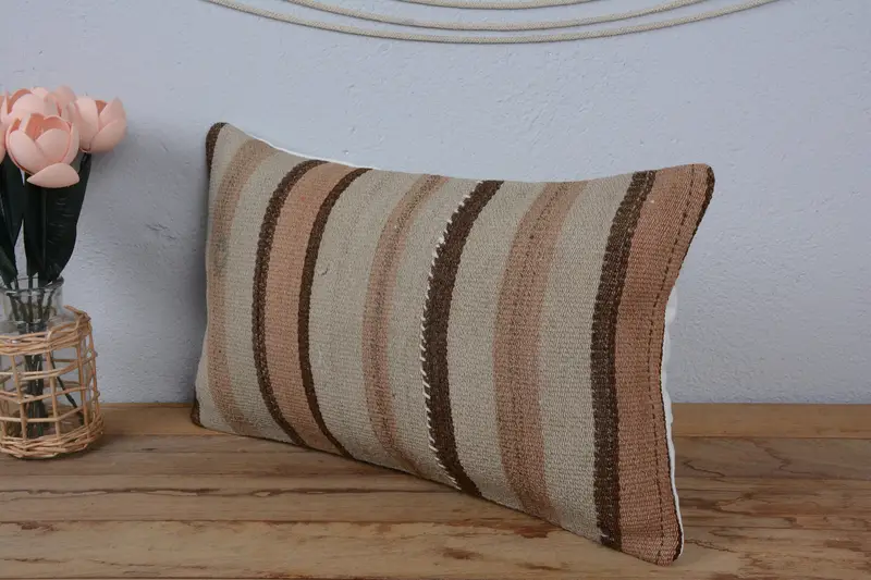 Interior Designer Pillow, Vintage Kilim Pillow, Pillow for Couch, 12x20 Beige Cushion Case, Pillow Sham, Boho Throw Cushion Cover - 4
