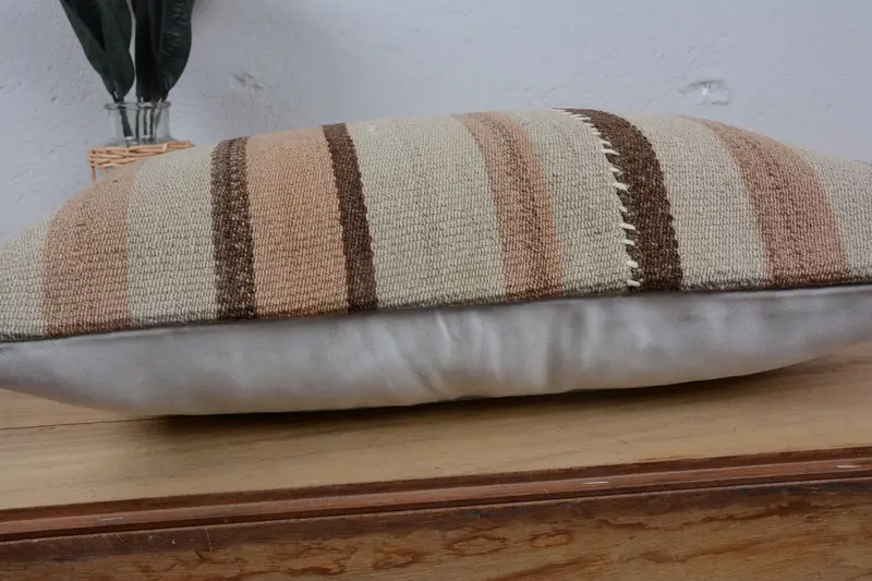 Interior Designer Pillow, Vintage Kilim Pillow, Pillow for Couch, 12x20 Beige Cushion Case, Pillow Sham, Boho Throw Cushion Cover - 5