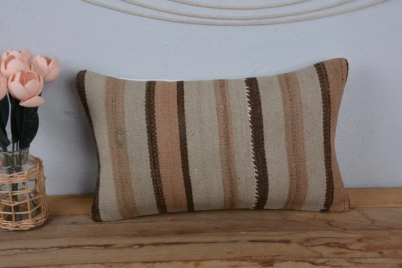 Interior Designer Pillow, Vintage Kilim Pillow, Pillow for Couch, 12x20 Beige Cushion Case, Pillow Sham, Boho Throw Cushion Cover - 2
