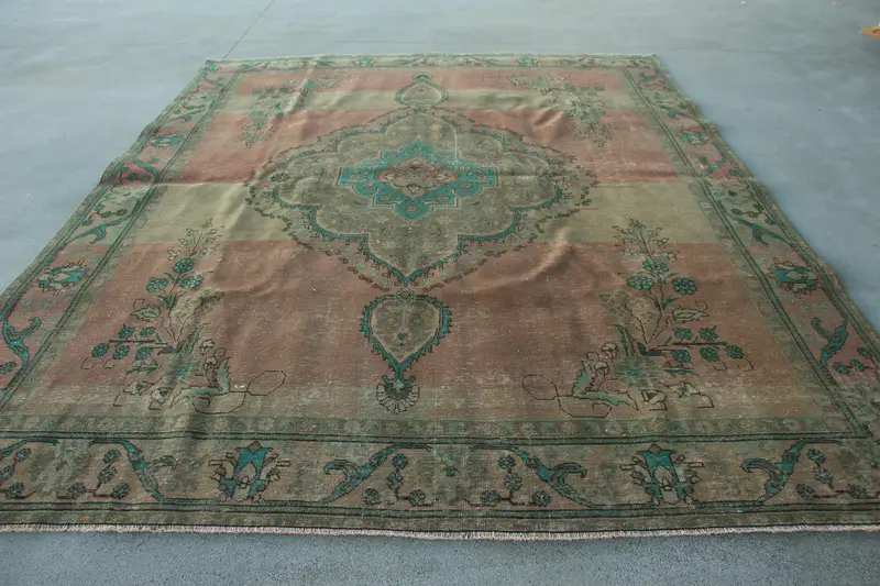 Alfombra vintage Oushak de gran tamaño 9,8x12,3 pies (298x376 cm), alfombra de lana marroquí marrón turca - 1