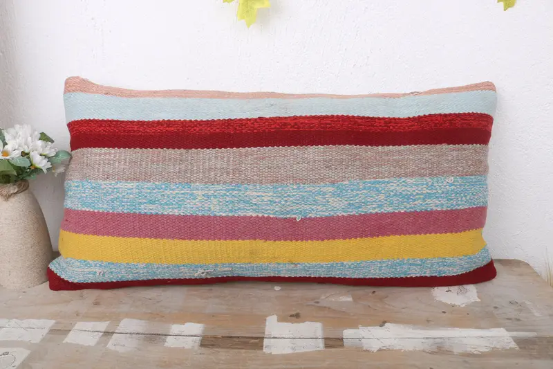 Pillow Sham, Pillow for Couch, Vintage Kilim Pillow, Boho Pillow, Retro Throw Pillow Case, Nomadic Cushion Cover, Cotton Cushion, 12x24 Red Cushion - 2