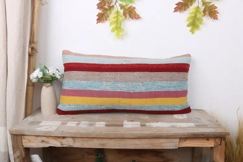 Pillow Sham, Pillow for Couch, Vintage Kilim Pillow, Boho Pillow, Retro Throw Pillow Case, Nomadic Cushion Cover, Cotton Cushion, 12x24 Red Cushion - 1