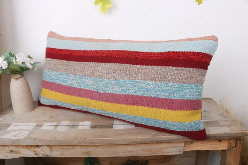 Pillow Sham, Pillow for Couch, Vintage Kilim Pillow, Boho Pillow, Retro Throw Pillow Case, Nomadic Cushion Cover, Cotton Cushion, 12x24 Red Cushion - 4
