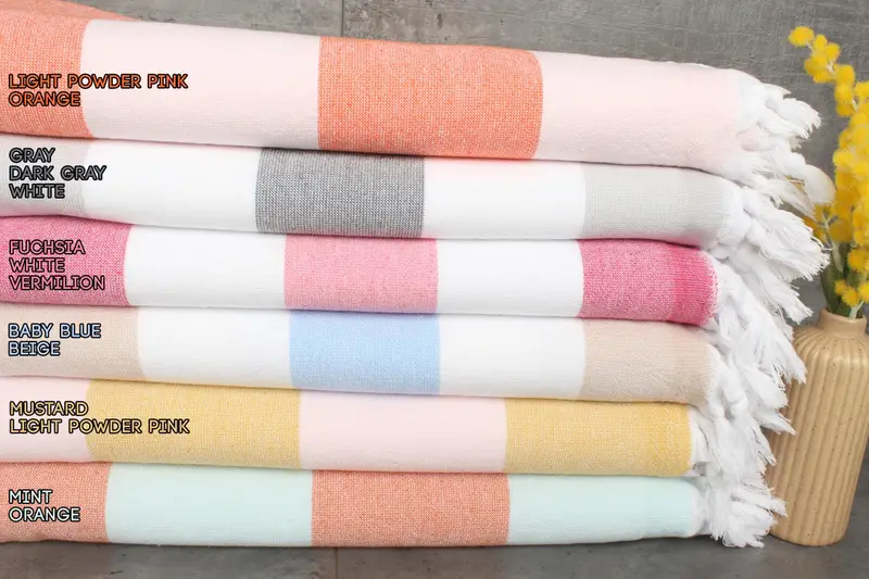 Hammam Towel Organic Cotton Striped Terry Beach Towel, 36x63 Inches