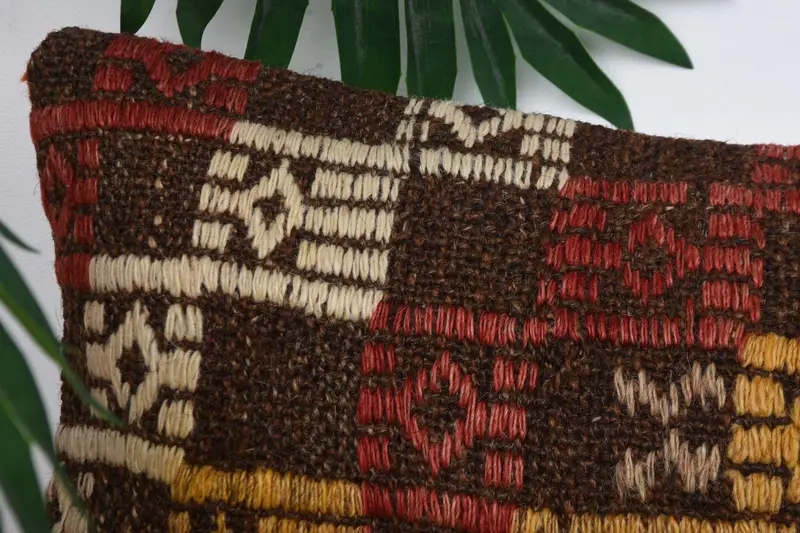 Throw Kilim Pillow, Handmade Kilim Cushion, Cushion, 8x16 Yellow Pillow, Turkish Kilim Pillow, Traditional Pillow Sham, Handwoven Pillow - 2