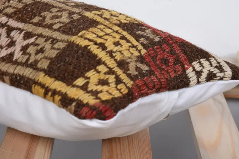 Throw Kilim Pillow, Handmade Kilim Cushion, Cushion, 8x16 Yellow Pillow, Turkish Kilim Pillow, Traditional Pillow Sham, Handwoven Pillow - 7